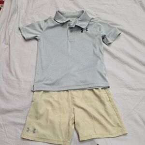 Under Armour Kids Gray Polo Shirt/Khaki Short Set - Size 6